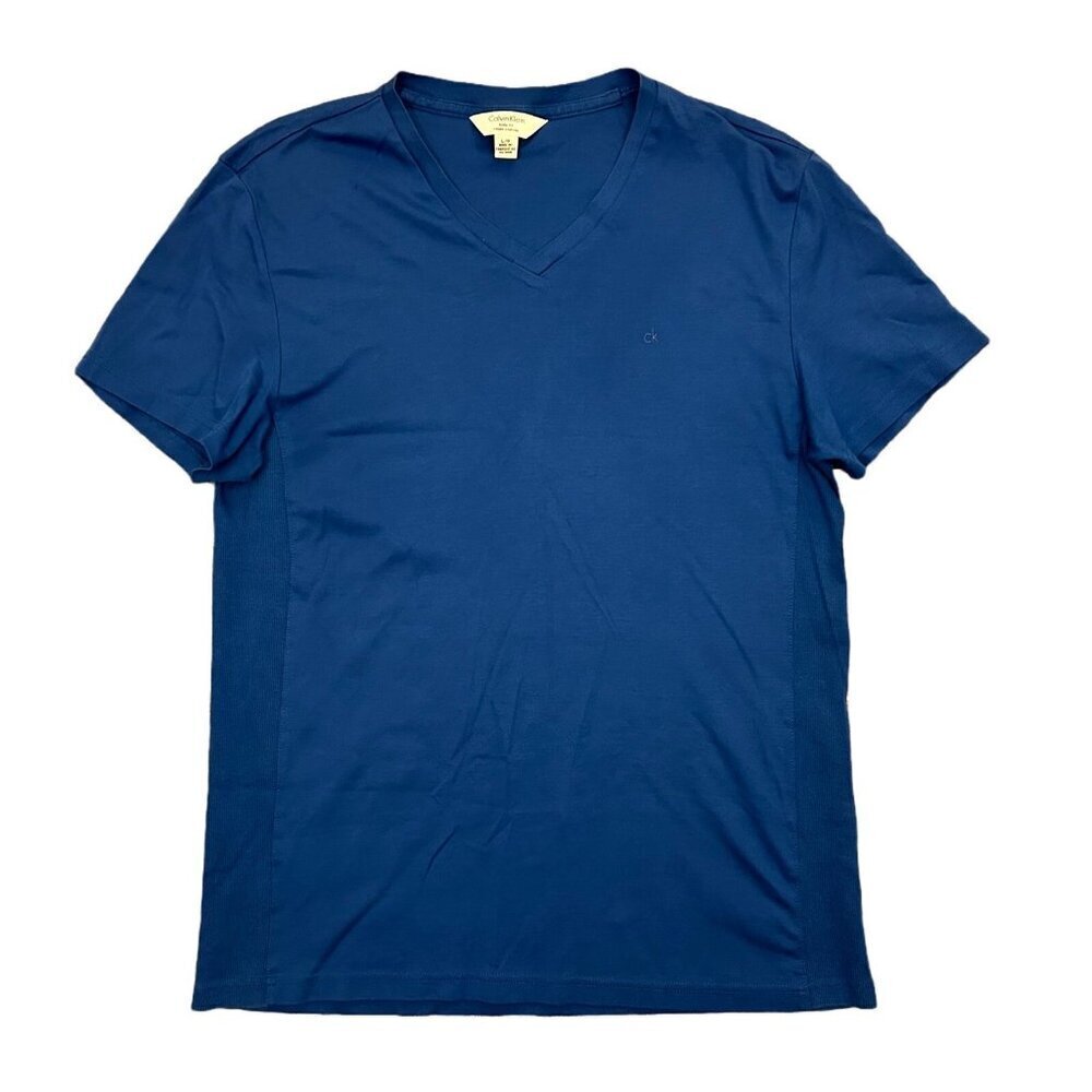Calvin Klein Women's Tee Size L Blue Short Sleeves V-Neck Body Fit Cotton GUC